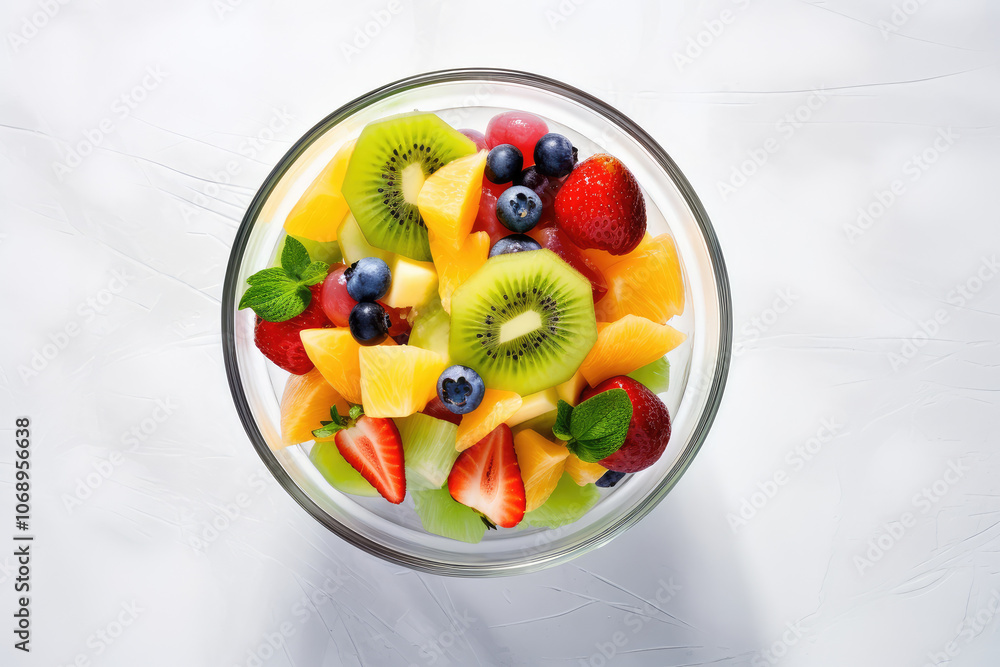 Colorful Fresh Fruit Salad Bowl on White Background Colorful Fresh Fruit Salad Bowl on White Background