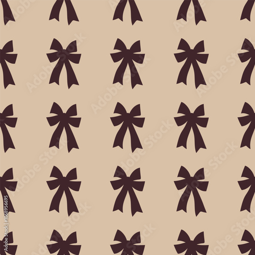 A seamless pattern with flat textured bows and ribbons