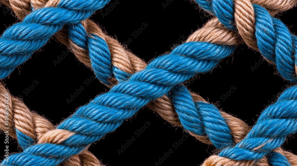 Blue and Beige Rope Texture Background Intertwined Nautical Cord Design Blue and Beige Rope Texture Background Intertwined Nautical Cord Design