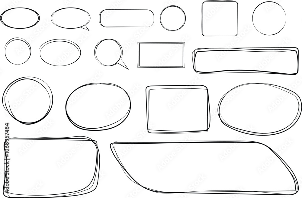 Fototapeta premium line frames, Handdrawn set of square scribbles frame. Doodle line empty frames.