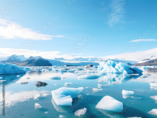 Serene Icy Glacial Lagoon Under Clear Blue Sky photo