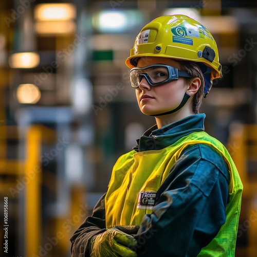 worker in uniform Factory worker following safety protocol wearing glove 