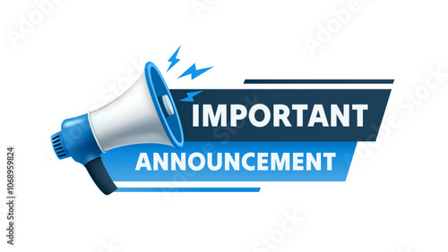 Important Announcement, megaphone announces news. Vector illustration