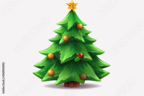 Vibrant Illustrated Christmas Tree with Golden Ornaments