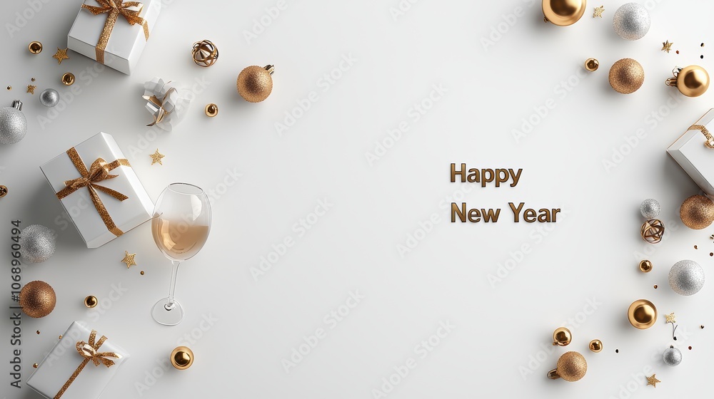 Fototapeta premium Celebrate the new year with sparkling gold text on a festive white background