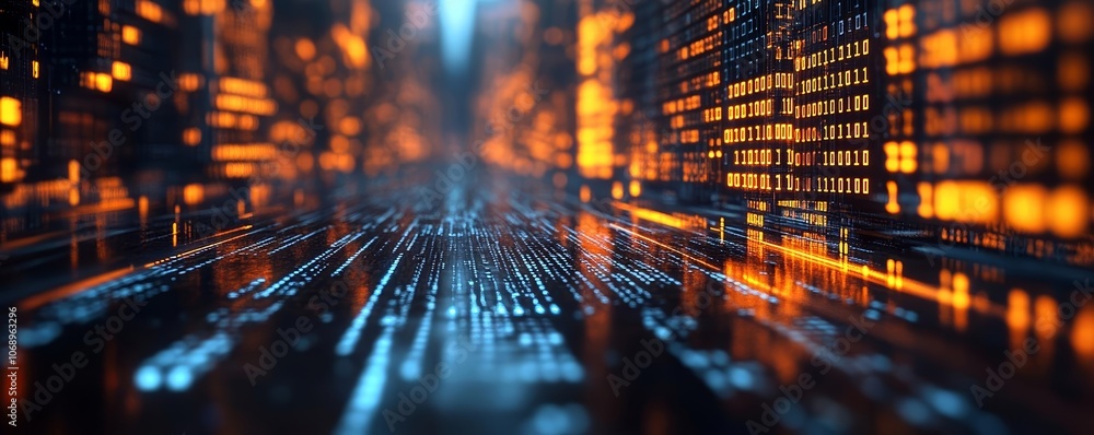 3D rendering of a futuristic city made of binary code, glowing digital architecture, high-tech metropolis 3D rendering of a futuristic city made of binary code, glowing digital architecture, high-tech metropolis