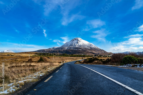 Aerial view of Mount Errigal in the winter, the highest mountain in Donegal - Ireland. photo