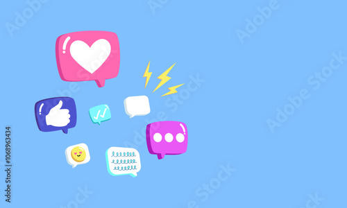 Social Media Interaction Icons on Blue Background
