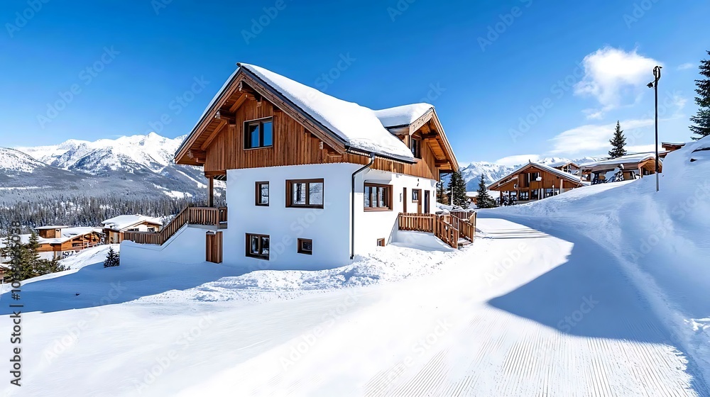 Snowy Mountain Cabin With Wooden Details Snowy Mountain Cabin With Wooden Details