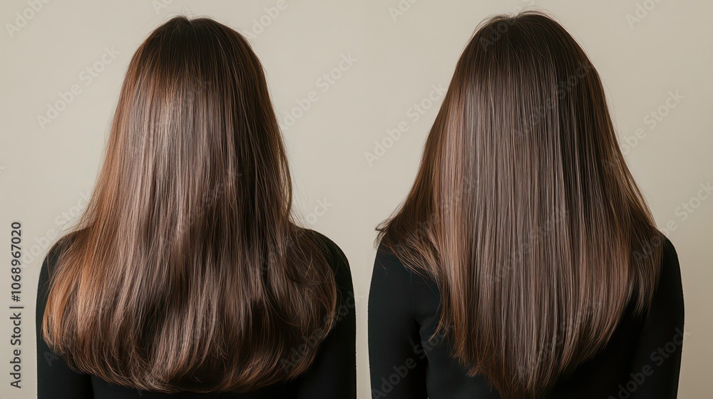 A comparison of two hairstyles showcasing different lengths and styles. A comparison of two hairstyles showcasing different lengths and styles.