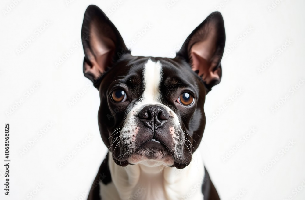 Portrait of a Boston Terrier dog on a white background. Portrait of a Boston Terrier dog on a white background.