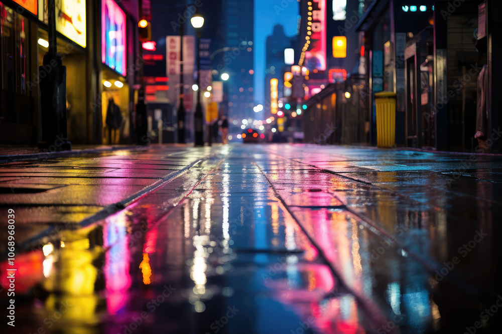 Fototapeta premium Rainy Night in Neon-Lit City Street
