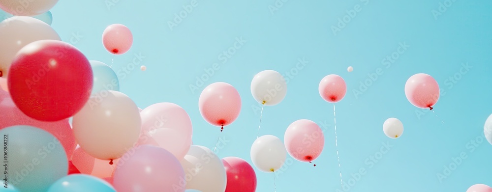 A bunch of balloons in the sky with a blue background A bunch of balloons in the sky with a blue background
