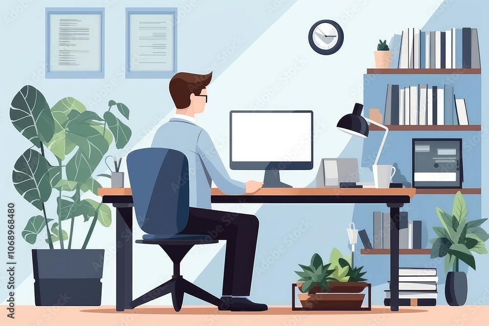 Productive Office Employee Working in a Modern Workspace Productive Office Employee Working in a Modern Workspace