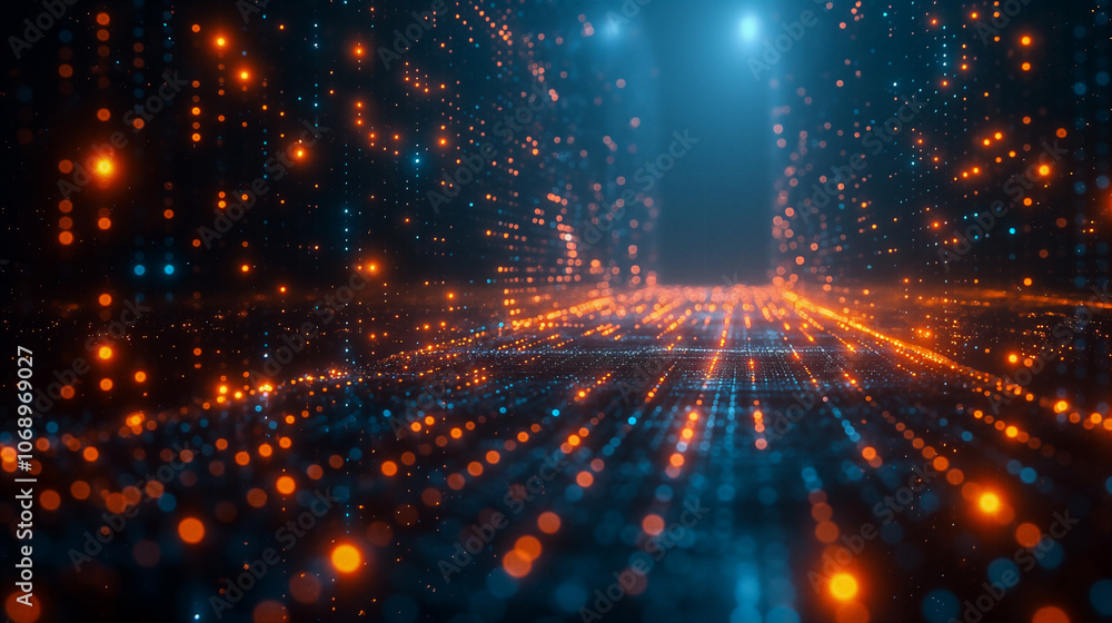 Obraz premium Digital coding data streams flow through vibrant cyber landscape, abstract background. Generative AI