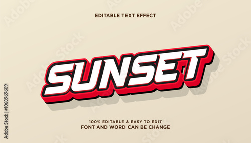 Sunset text effect with 3d style that can be edited