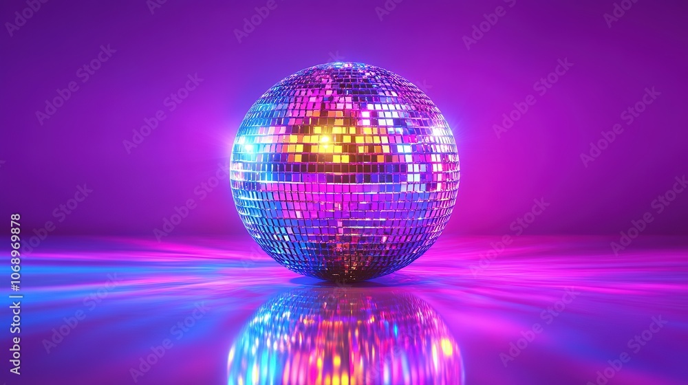 Obraz premium Disco ball sphere with colorful disco lights for party nights , wallpaper background with copy space 4k