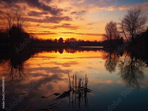 Tranquil Sunset Reflections on a Serene Lake