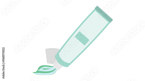 Opened green toothpaste tube vector illustration. Tube of toothpaste flat style. 