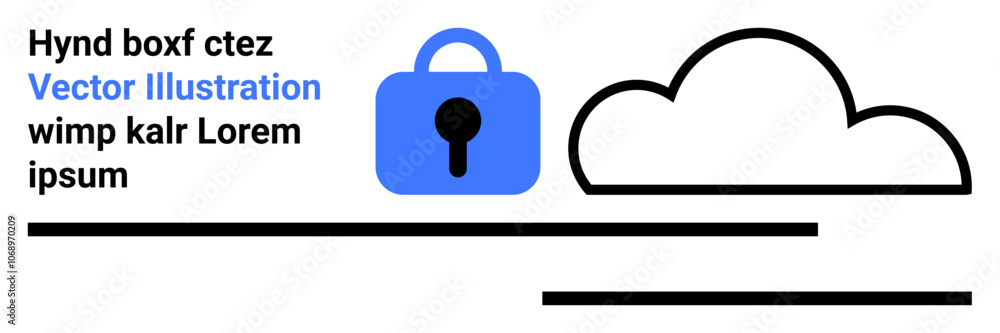 Blue lock icon, cloud outline, and text elements highlighting security and data protection themes. Ideal for security presentations, tech blogs, cloud storage services, online safety tips Blue lock icon, cloud outline, and text elements highlighting security and data protection themes. Ideal for security presentations, tech blogs, cloud storage services, online safety tips
