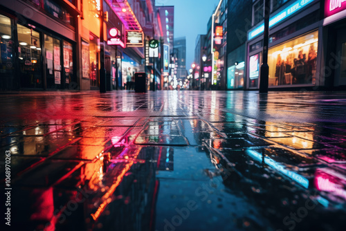 Wallpaper Mural Rainy Night in Neon-Lit Urban Shopping District Torontodigital.ca