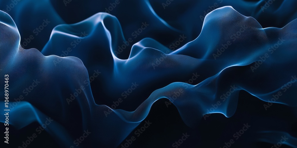 Obraz premium Intricate waves of translucent blue fabric-like textures flowing in a dark abstract background