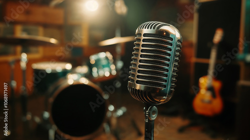 Vintage Microphone in a Music Studio