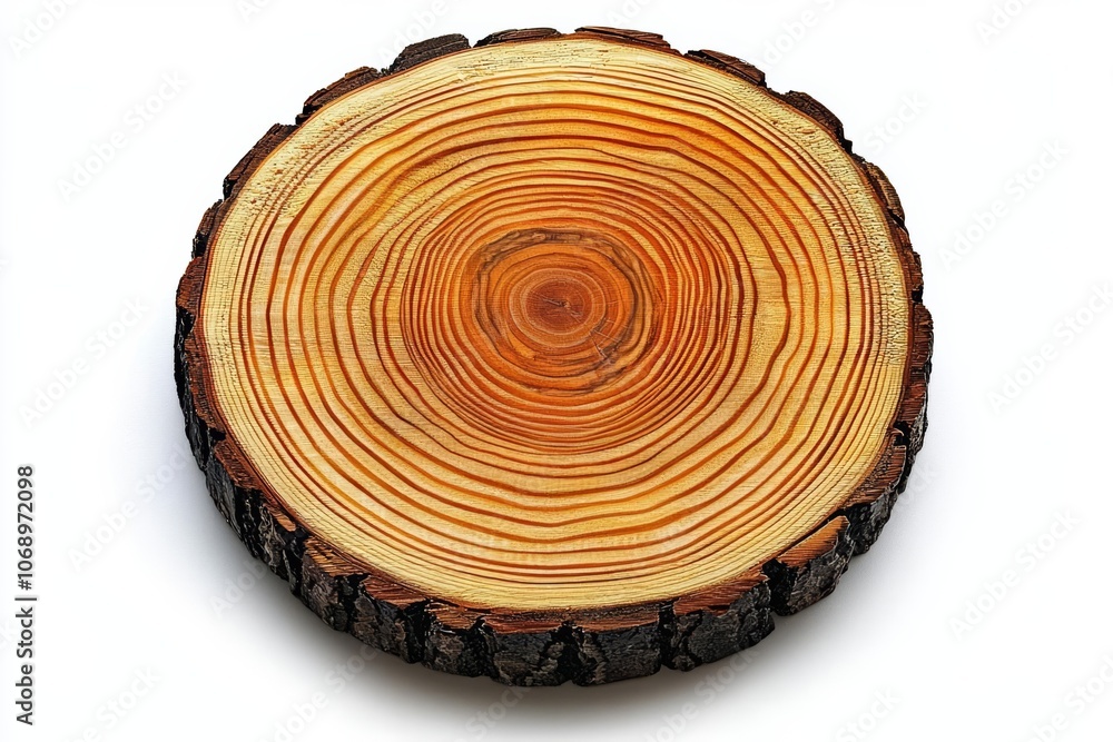 Fototapeta premium wood slice circle with concentric rings , isolated on white background, , copy space for text,