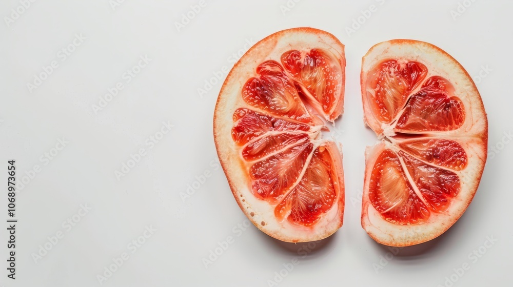 A healthy kidney-shaped fruit is placed on a white background, symbolizing kidney health. The fruit is sliced to reveal its vibrant red interior A healthy kidney-shaped fruit is placed on a white background, symbolizing kidney health. The fruit is sliced to reveal its vibrant red interior