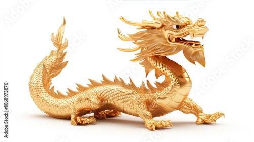 A golden dragon sculpture with intricate details, symbolizing power and prosperity.