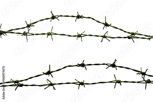 Barbed Wire on White Background Isolated for Security and Protection Concepts in Stock Photography photo