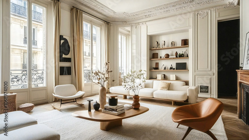 home interior design of modern living room in parisian apartment