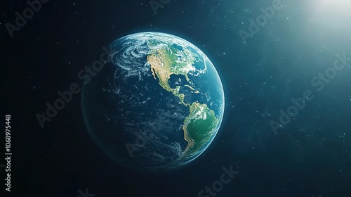 Earth planet in space orbit wallpaper, blue and green world globe illustration, global environmental concept background, 3D ecological sphere visual, Earth Day atmosphere HD