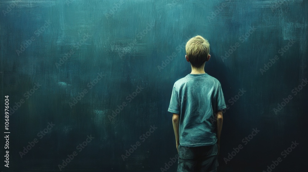 Boy Staring at Blank Wall in Contemplation Boy Staring at Blank Wall in Contemplation