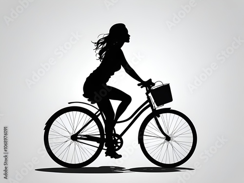 silhouette of a girl ride a bicycle