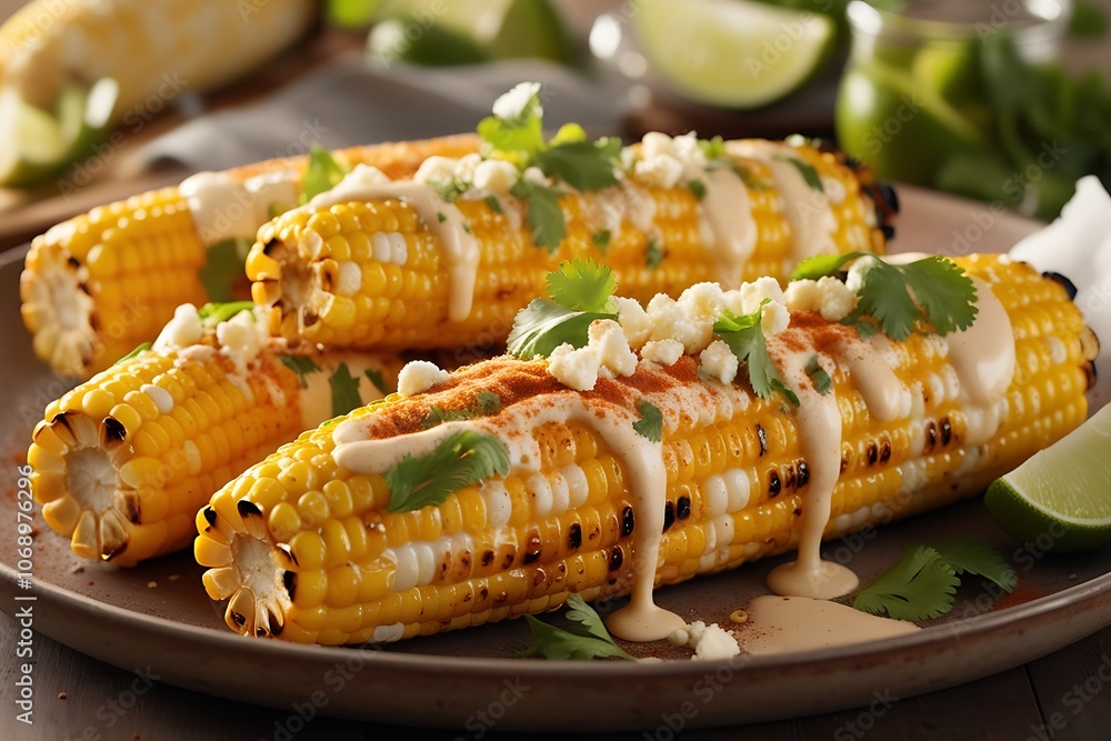 Elote Fiesta: Grilled Corn with Creamy Chili Lime Sauce and Cotija Cheese Elote Fiesta: Grilled Corn with Creamy Chili Lime Sauce and Cotija Cheese