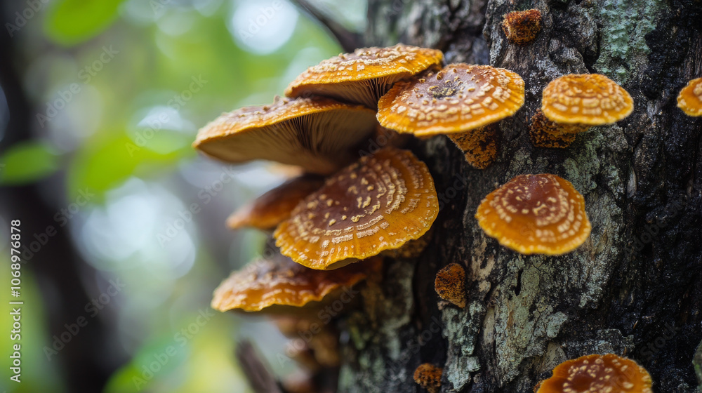 Orange Mushrooms on Tree Trunk, Forest Macro Photography, Autumn Fungi, Nature Closeup, Wild Mushrooms Orange Mushrooms on Tree Trunk, Forest Macro Photography, Autumn Fungi, Nature Closeup, Wild Mushrooms