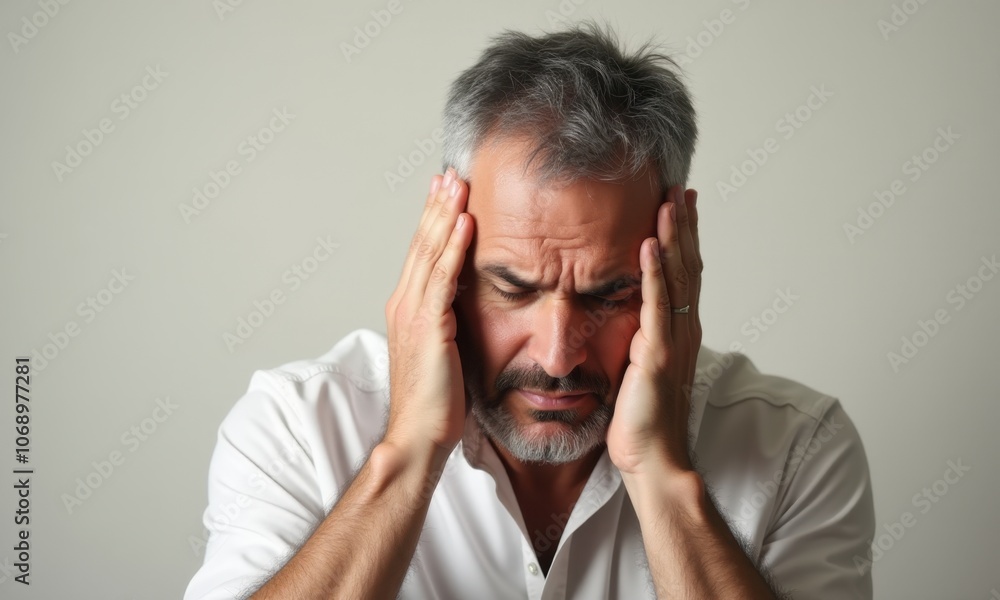 Man in casual attire, visibly upset, highlighting the impact of stress. Man in casual attire, visibly upset, highlighting the impact of stress.