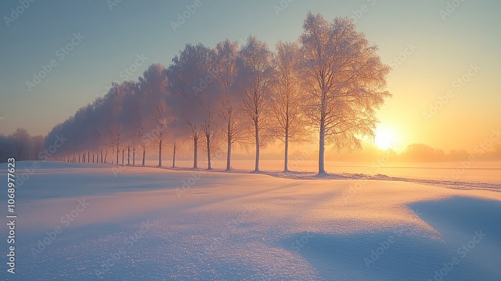 Frozen wonderland with snow-covered trees, showcasing a tranquil, winter landscape. Frozen wonderland with snow-covered trees, showcasing a tranquil, winter landscape.