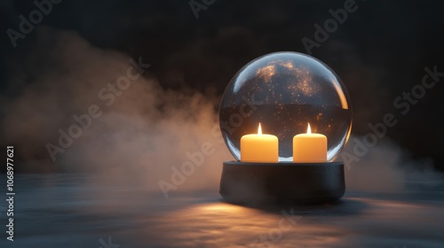 Mystical Candlelight with Crystal Ball on Table photo