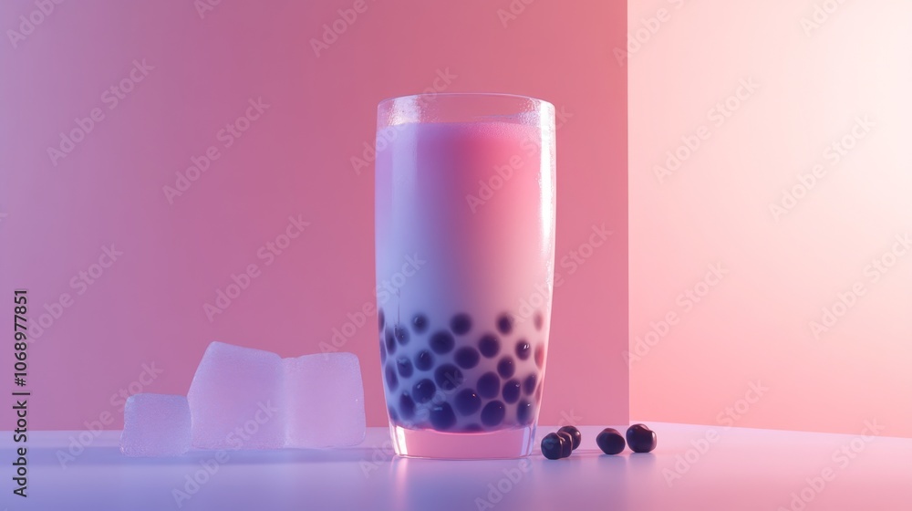 Colorful Bubble Tea in a Stylish Glass Setting Colorful Bubble Tea in a Stylish Glass Setting