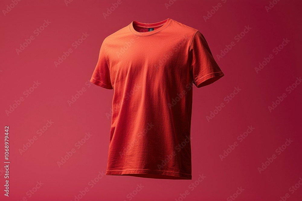A Close-Up of a Solid Orange T-Shirt Against a Red Background A Close-Up of a Solid Orange T-Shirt Against a Red Background