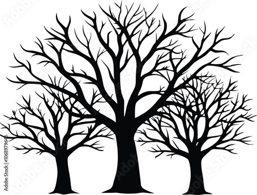 Dead Tree Silhouette Vector art, Scary Trees black Silhouette, Forest Tree without leaf vector 