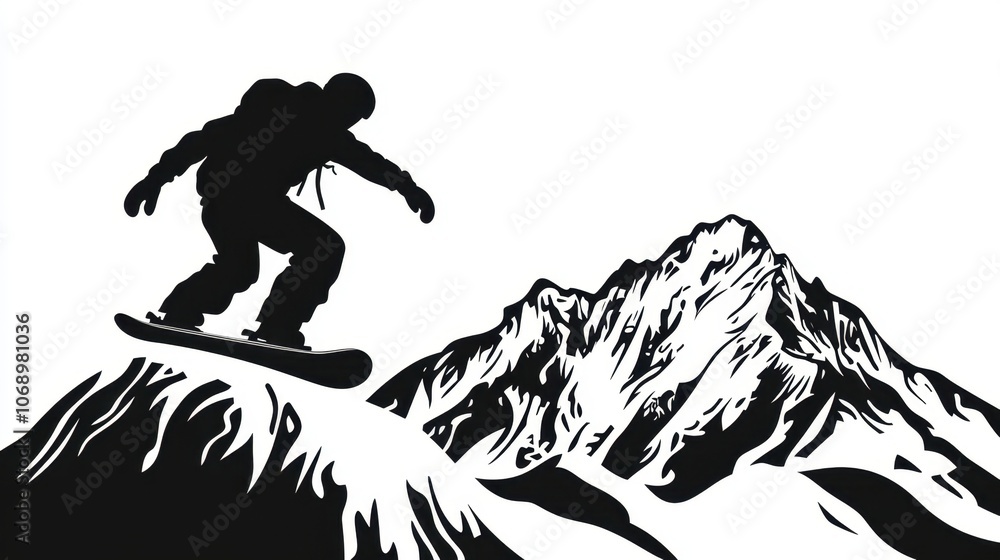 Snowboarder in Action on Mountain Peak Snowboarder in Action on Mountain Peak