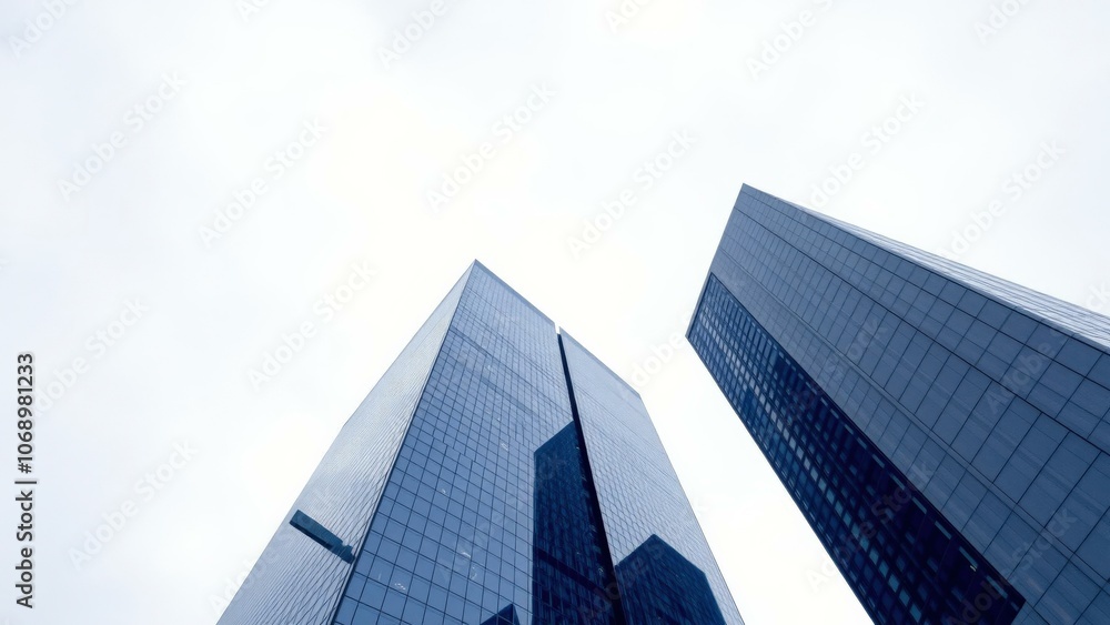 Towering Skyscrapers Against Clear Blue Sky: Modern Architecture at Its Finest, Perfect for Urban Landscape Photography Towering Skyscrapers Against Clear Blue Sky: Modern Architecture at Its Finest, Perfect for Urban Landscape Photography