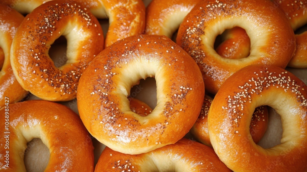 Freshly Baked Bagels Piled on a Wooden Surface Freshly Baked Bagels Piled on a Wooden Surface