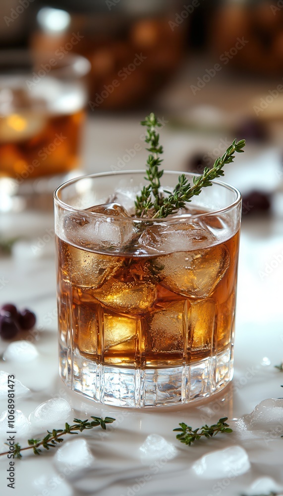 Refreshing Cocktail with Herbs and Ice Cubes Refreshing Cocktail with Herbs and Ice Cubes