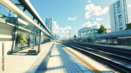 Modern Urban Train Station Platform on a Sunny Day 