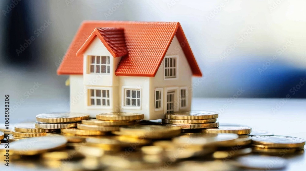 House Model with Coins on Table for Investment Concept House Model with Coins on Table for Investment Concept