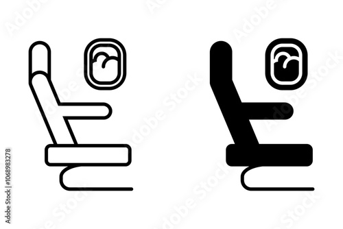 Airplane seat vector icon. Customizable thin and black line illustration. Contour symbol.